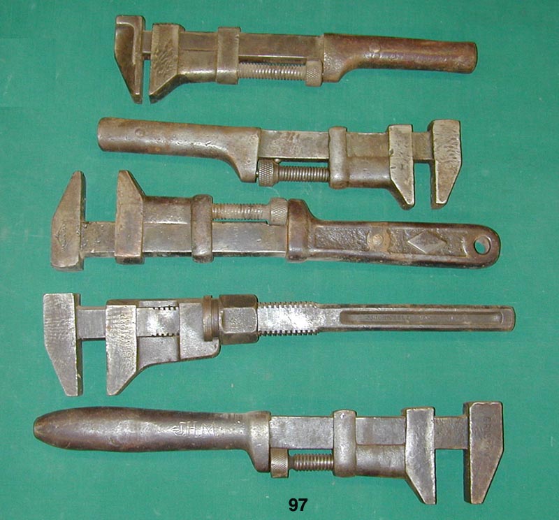 antique Coes monkey wrenches, vintage Billings railroad wrench