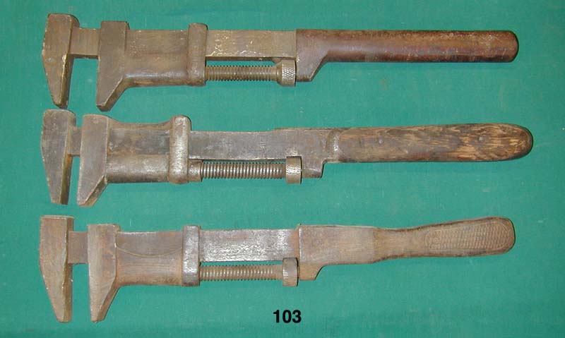 antique Coes monkey wrenches, vintage Billings railroad wrench